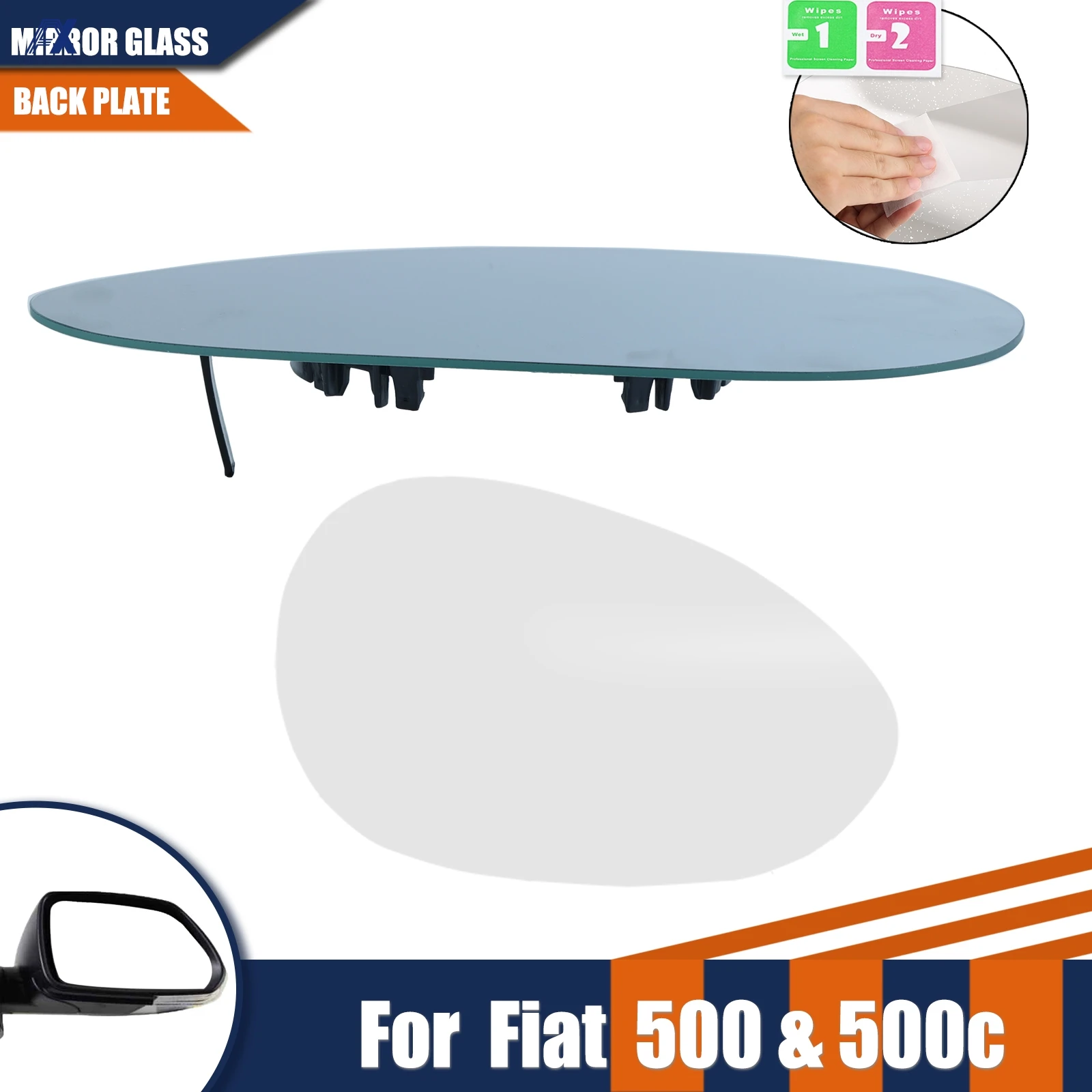 

For Fiat 500 500C 2007-2023 Right /Left Side Mirror Rearview Mirror Lens Assessory Heated Waterproof Anti Glare Large Vision