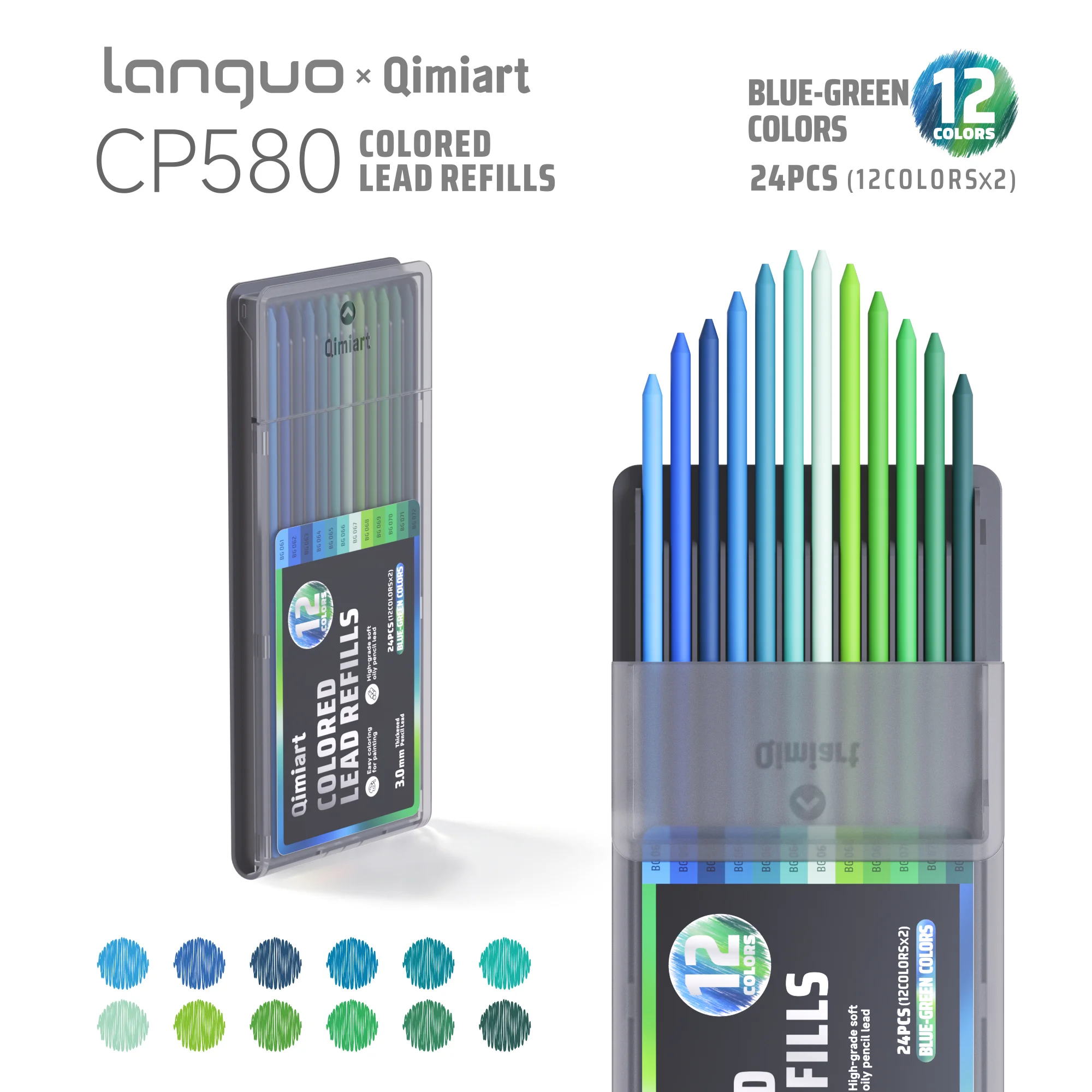 Languo 12 Kleuren Intrekbare Kleurpotloodset, 3,0 mm Dikke Oliebasis Potloodstift, voor Handtekenen, Doodling, Journaling