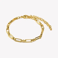 E.B.belle Minimalist Paper Clip Cross Buckle Bracelet 316L Stainless Steel Accessories 14K Gold Plated Bracelets for Women