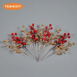 8Pcs 크리스마스 액세서리 DIY 크리스마스 수제 꽃 꽃다발 장식 인공 꽃에 대 한 골드 레드 베리 콩 나뭇 가지 지점