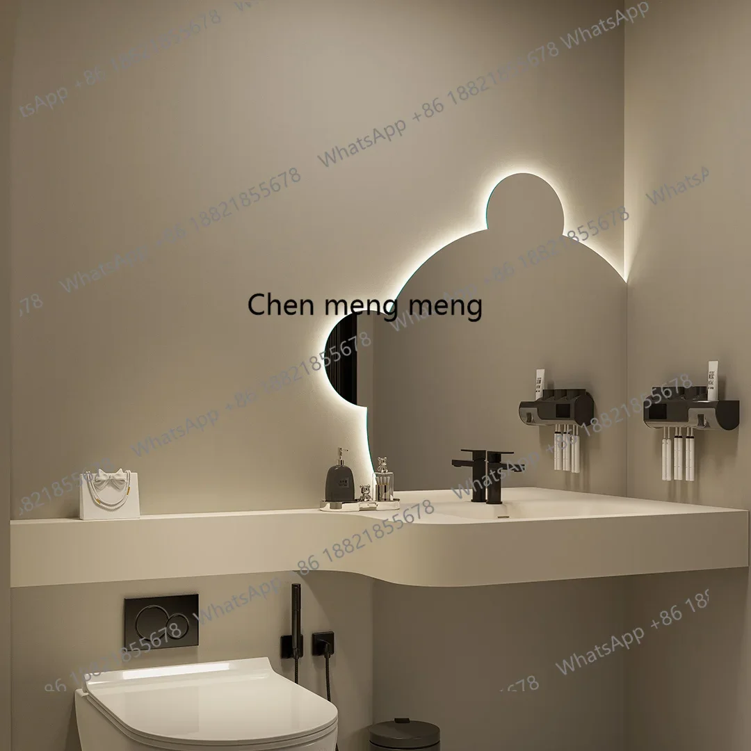 M45 Cream Style Corian Integrated Basin Countertop Bear Mirror Bathroom Cabinet Combination Wash Table