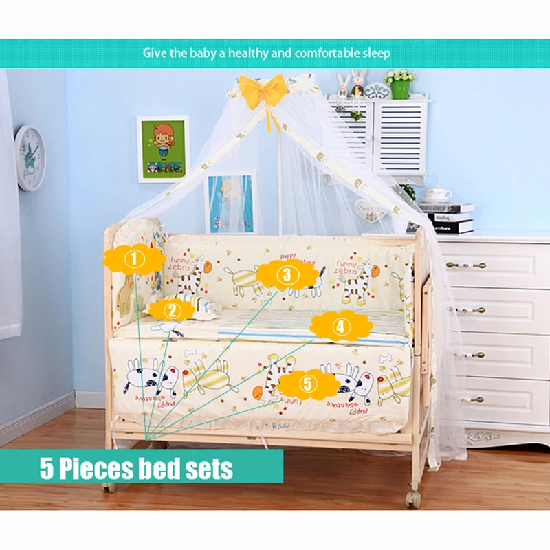 8 in1 Wood Baby Bed With Shelf, Extended Baby Crib, 3 Grade Height Adjust Cot, Can Combine With Adult Bed Pine Baby Bed