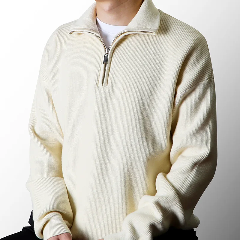 Half zip stand collar sweater men autumn winter lazy knit pullover men's lapel thick loose top trend