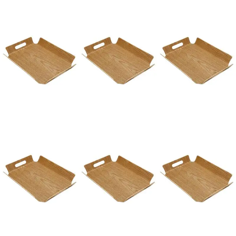 6Pack X(Luxury Bamboo Desk Table Tray Wooden Fruit Breakfast Food Cake Coffee Tea Serving With Handles