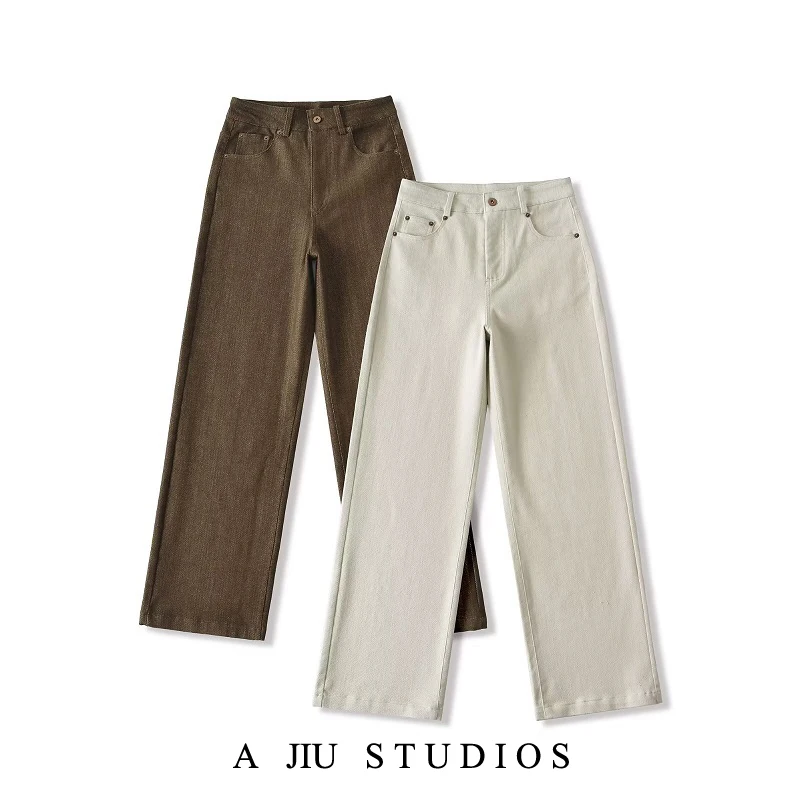 

Retro Heavyweight Silver Tead Straight Leg Jeans Women's Loose Slimming Casual Wide Leg Long Pants Spring Season