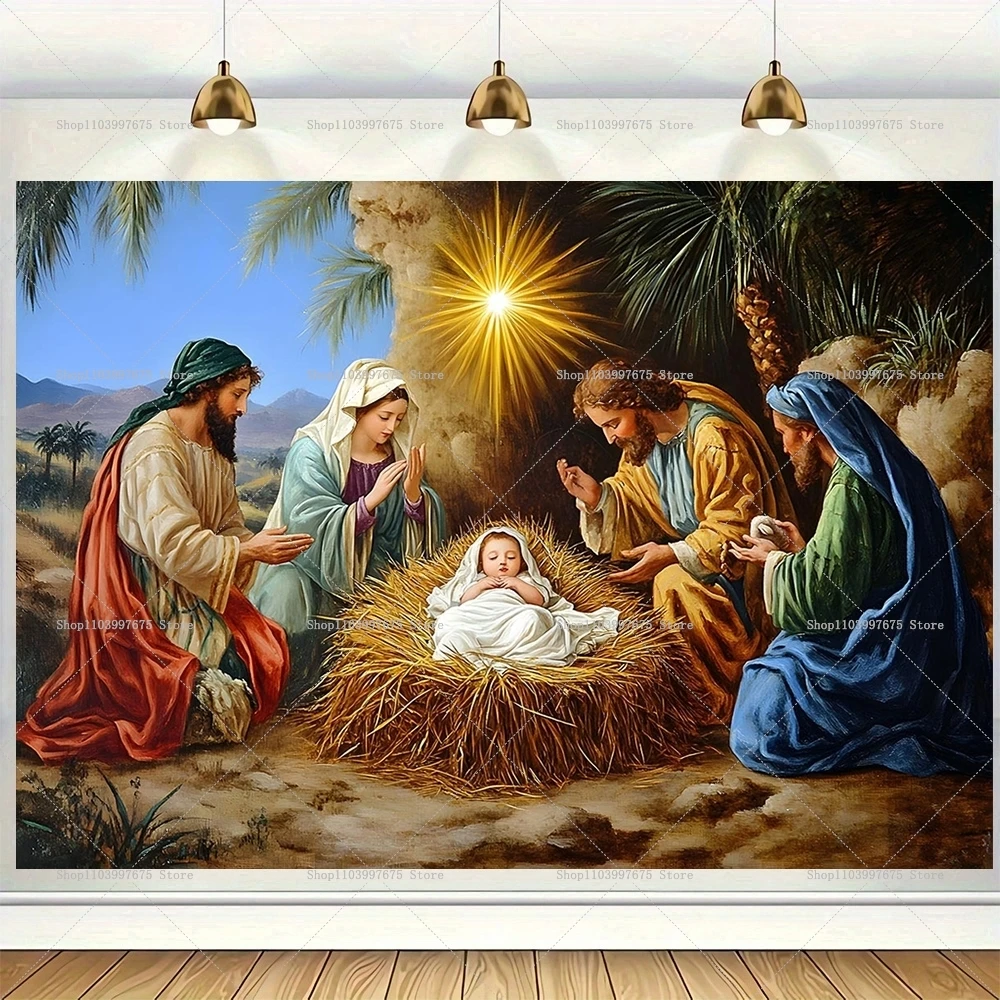 2D Weihnachten Jesus Geburt Szene Hintergrund Weihnachten Party Decor Krippe Fotografie Hintergrund Banner Photo Booth Requisiten Party Liefert