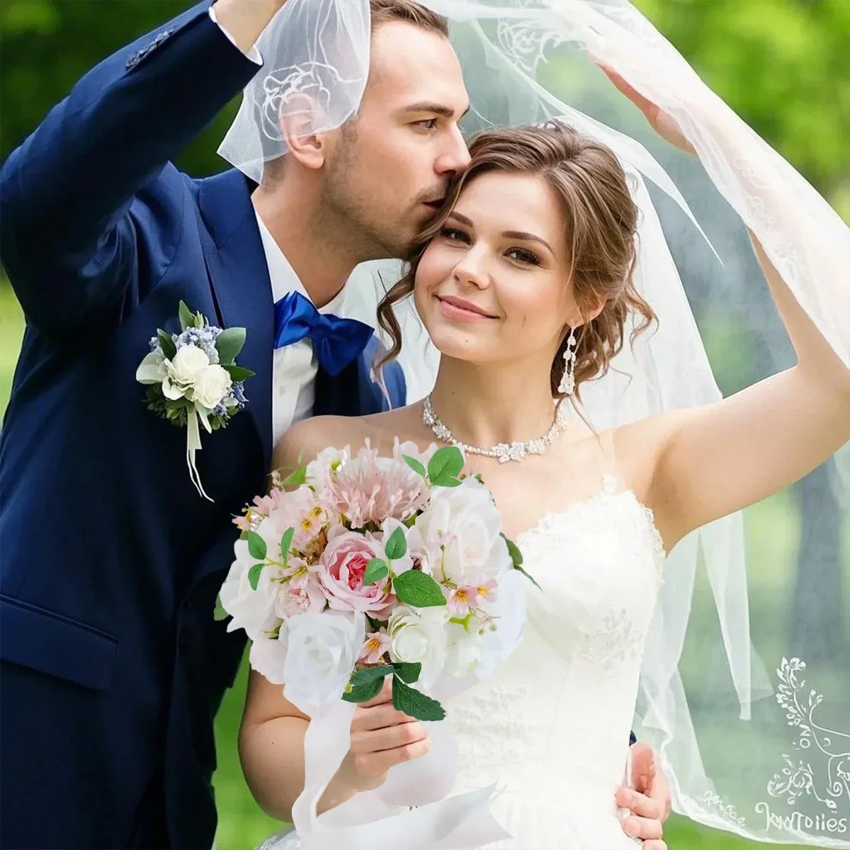 

Wedding Bouquets for Bride Bridesmaid, White & Pink Bridal Bouquets for Wedding Artificial Roses Peony Flowers Bouquets