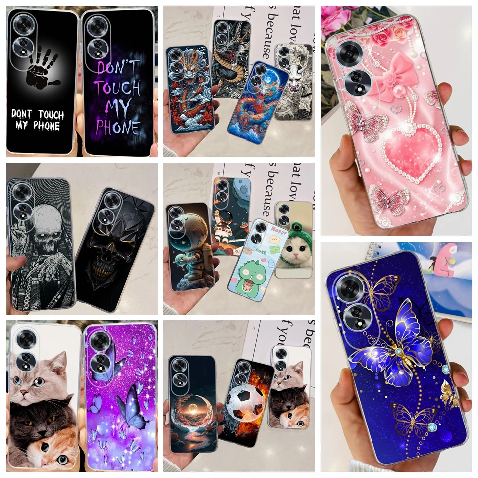 For Oppo A60 OppoA60 Case Coque Clear Silicone Soft Back Cover For Oppo CPH2631 Phone Bumper Coque Funda Dinosaur Cat Dragon