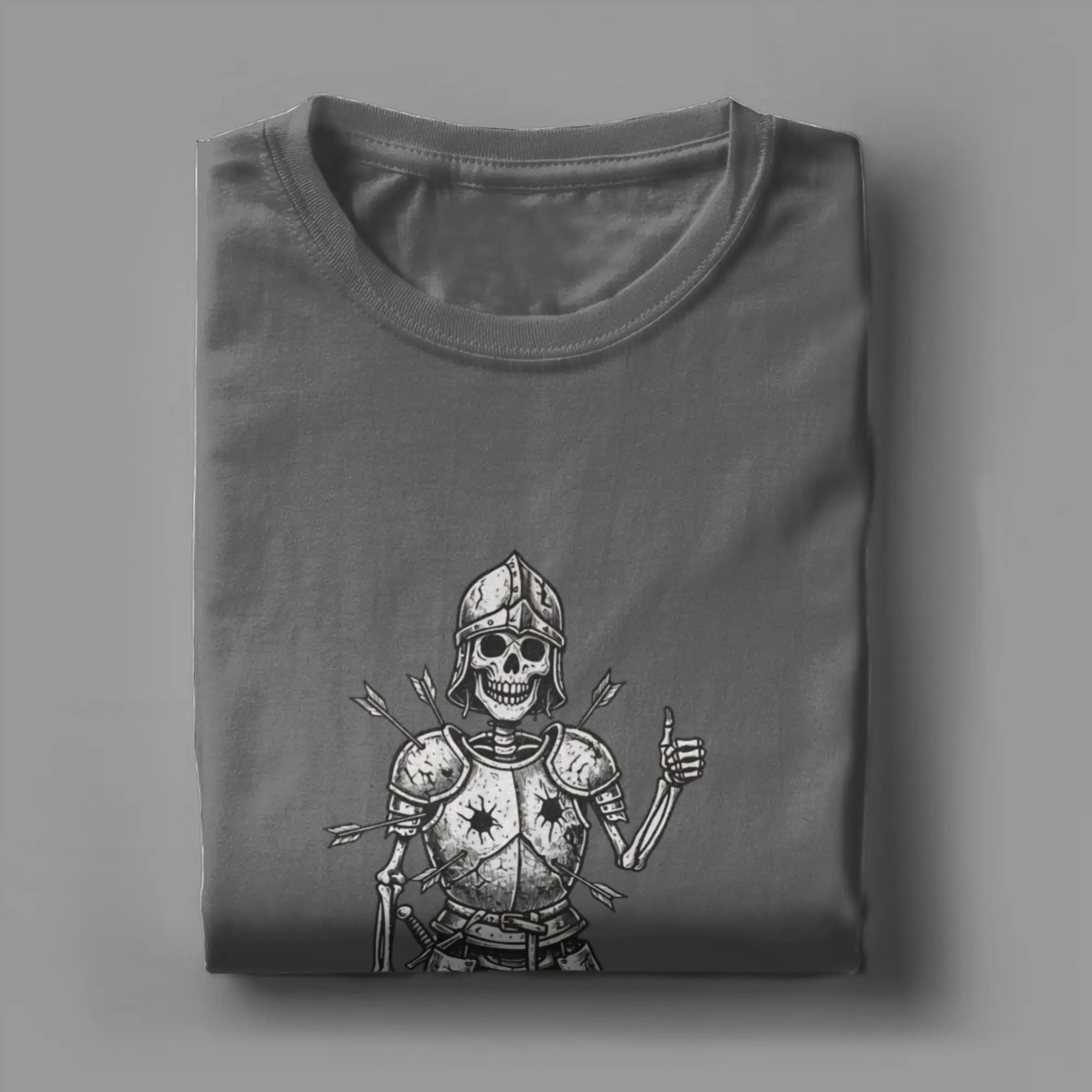 Men IM Fine   Vintage Woodcut Funny Skeleton RPG Art  T Shirts I Am Fine! 100% Cotton Tees Summer Y2K Basic Short Sleeve T-Shirt view 4