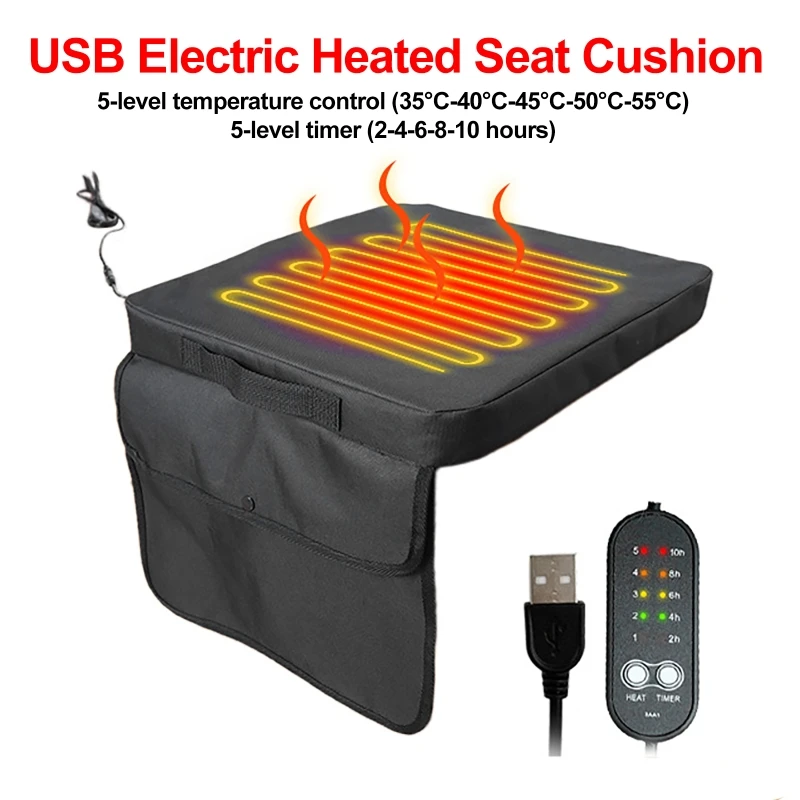 USB Electric Heating Seat Cushion Office Outdoor Car Chair  5-Speed Timer emperature Adjustment Electric Heating Pet Cushion