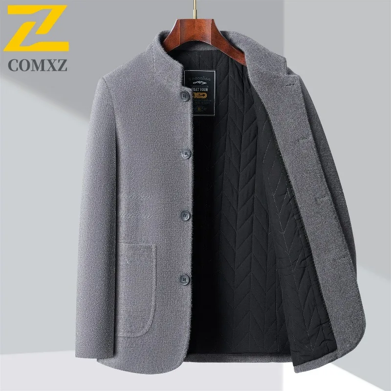 Winter Men Chenille Jacket 2025 Stand Collar Premium Business Casual Wool Blend Coat High End Fashion Warm Classic TrenchCoat