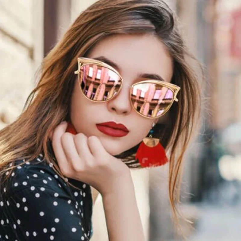 ZXIAC Metal Cateye Sunglasses Fashion Personalized Cat Eye Sun Glasses for Women Men Brand Design Colorful Party Glasses UV400