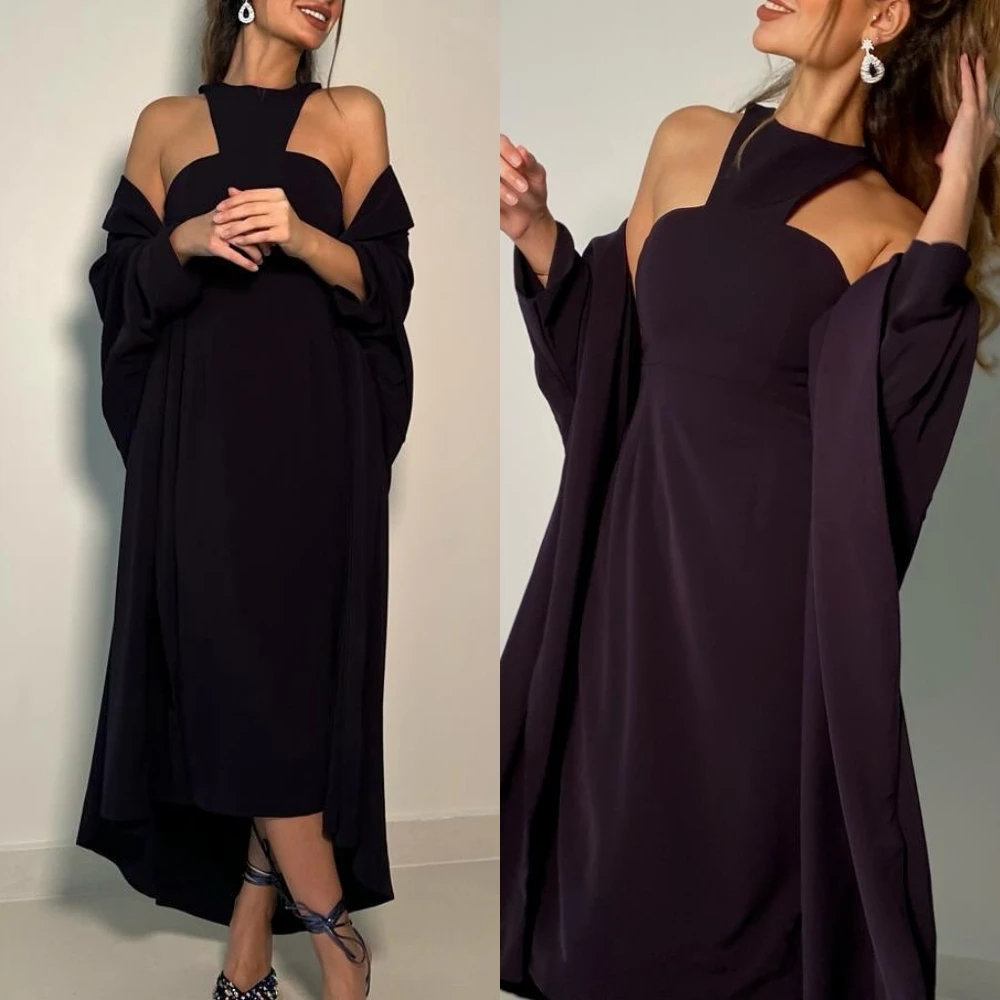 

Simple Prom Sexy Casual Halter A-line Formal Ocassion Gown Anke length Skirts Charmeuse Evening Dress فساتين سهره فاخره 2023