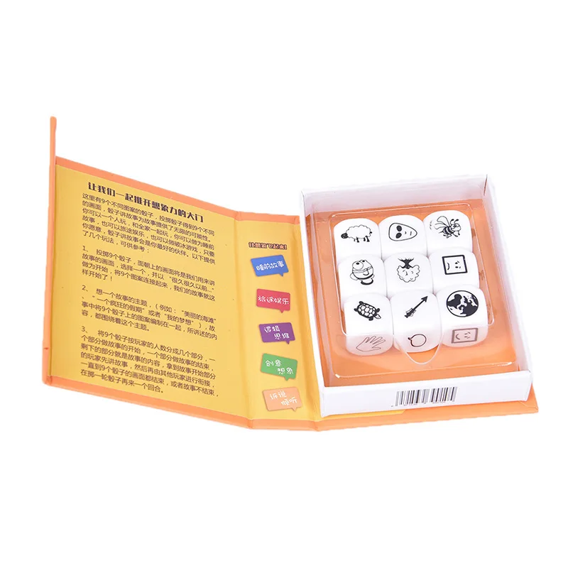 Juego de mesa de dados de historia, rompecabezas con caja, cuenta historia, familia, fiesta, amigos, padres, 9 unidades por caja