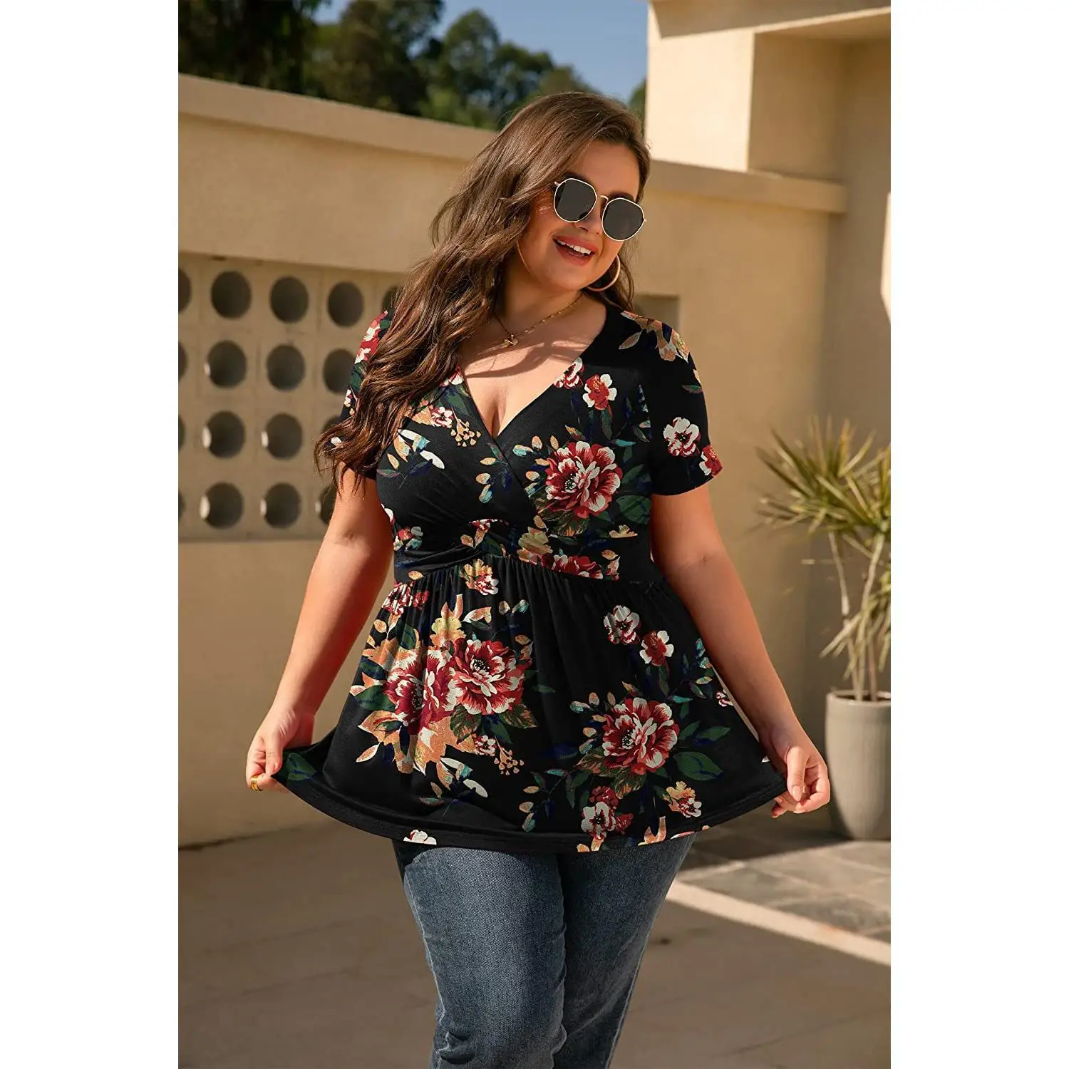 Cseta Plus Size Estampada Fena Estilo Étnico Solta de Aodão Manga Curta Gola Redonda Crimento Médio Casual para N...