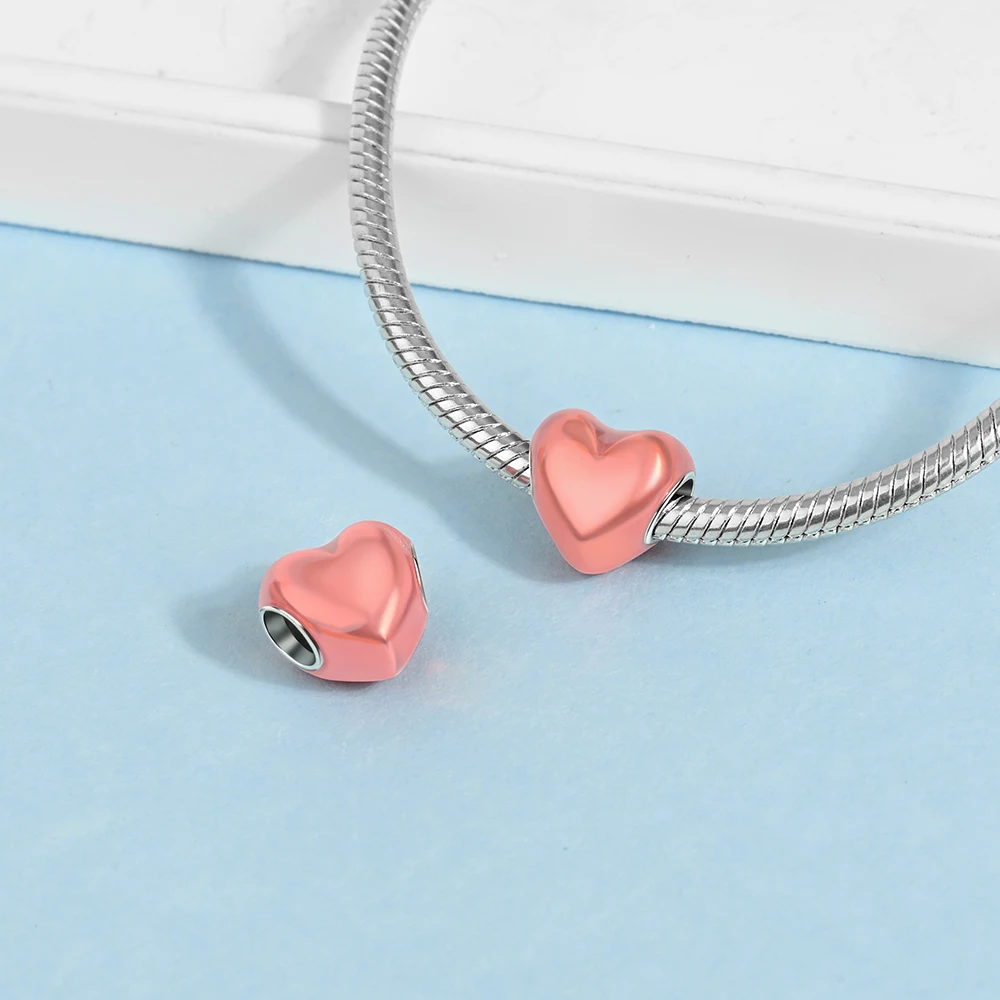 925 Sterling Silber Bunte Glänzende Herzförmige Anhänger-Perlen Passend für Schlangenketten-Armband Halskette Frauen DIY Geburtstag Schmuck Geschenke – Detail 22
