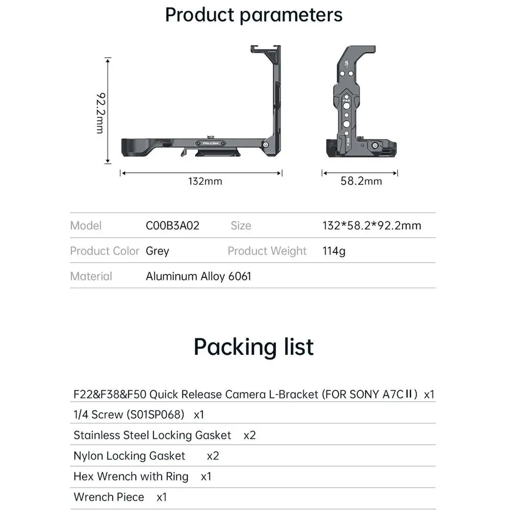 FALCAM C00B3A02 Quick Release Camera L-beugel (VOOR SONY A7CII)