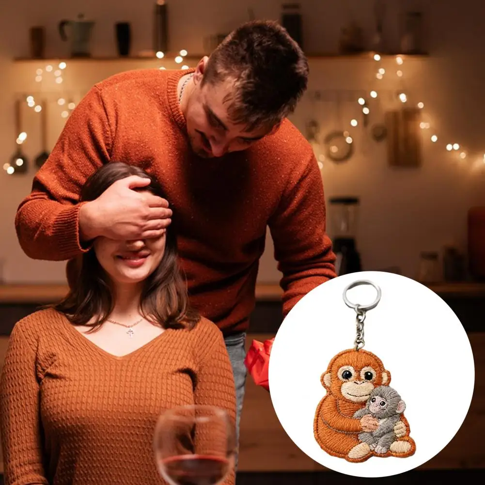 Emotional Support Keychain Monkey Plush Keychain Pendant with Metal Ring Soft Stuffed Hugging Doll Realistic Gorilla for Bags