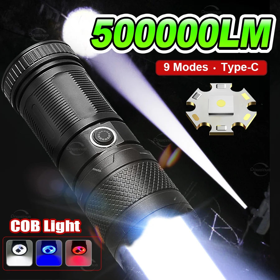 

Супер мощный светодиодный фонарик 50000LM, мощный фонарик, ABS материал, зум с хвостовым прожектором, уличный фонарик для рыбалки