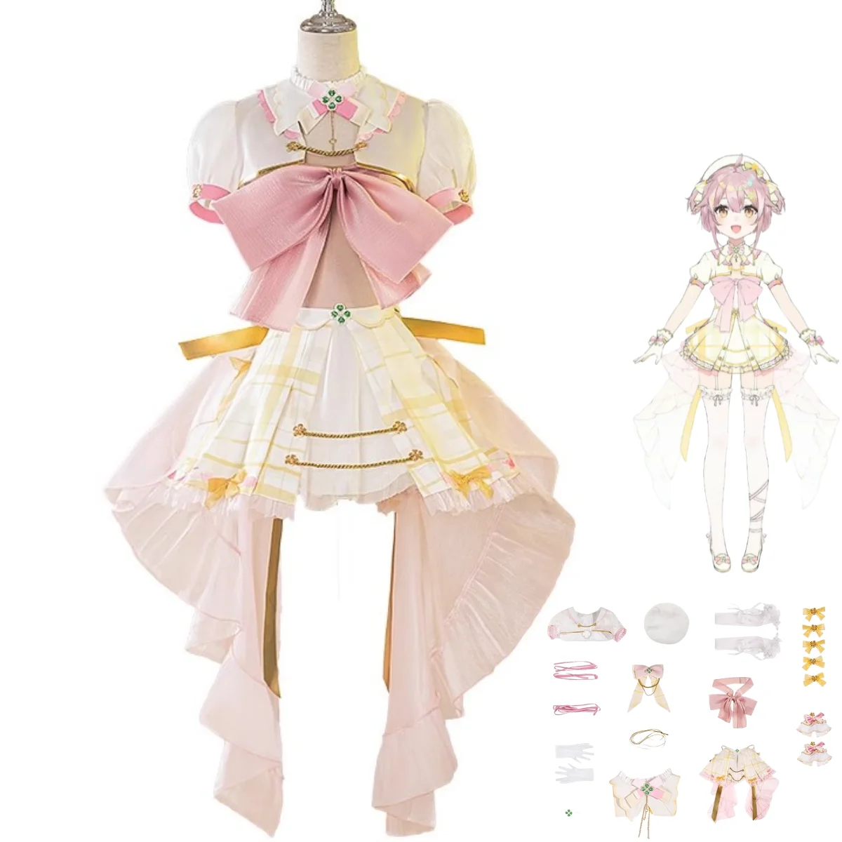 Virtual YouTuber Ace Taffy คอสเพลย์เครื่องแต่งกาย VTuber สีชมพู Lolita กระโปรงชุดราตรีหมวก Jumpsuits ผู้หญิงเซ็กซี่น่ารัก Carnival ชุด