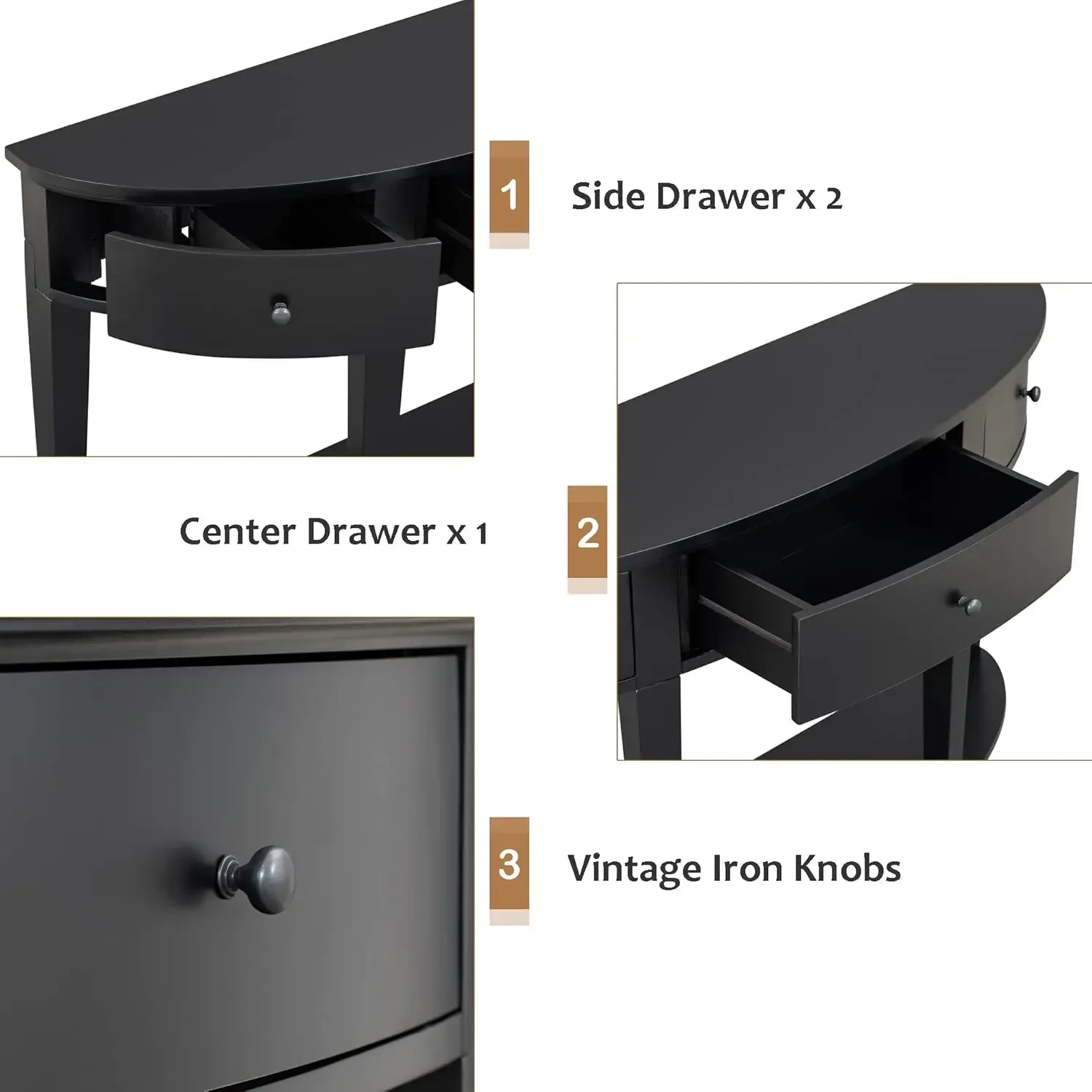 [صفقة ساخنة، أفضل بائع! ] طاولة كونسول منحنية حديثة مقاس 51 بوصة، طاولة أريكة مدخل نصف قمر مع أدراج ورف تخزين مفتوح