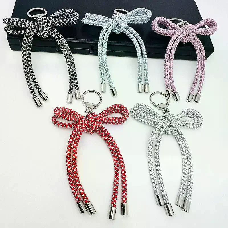 Handmade Butterfly Knot Crystal Flash Mobile Phone Pendant Bag Accessory Elegant Personality Style Keychain Decoration