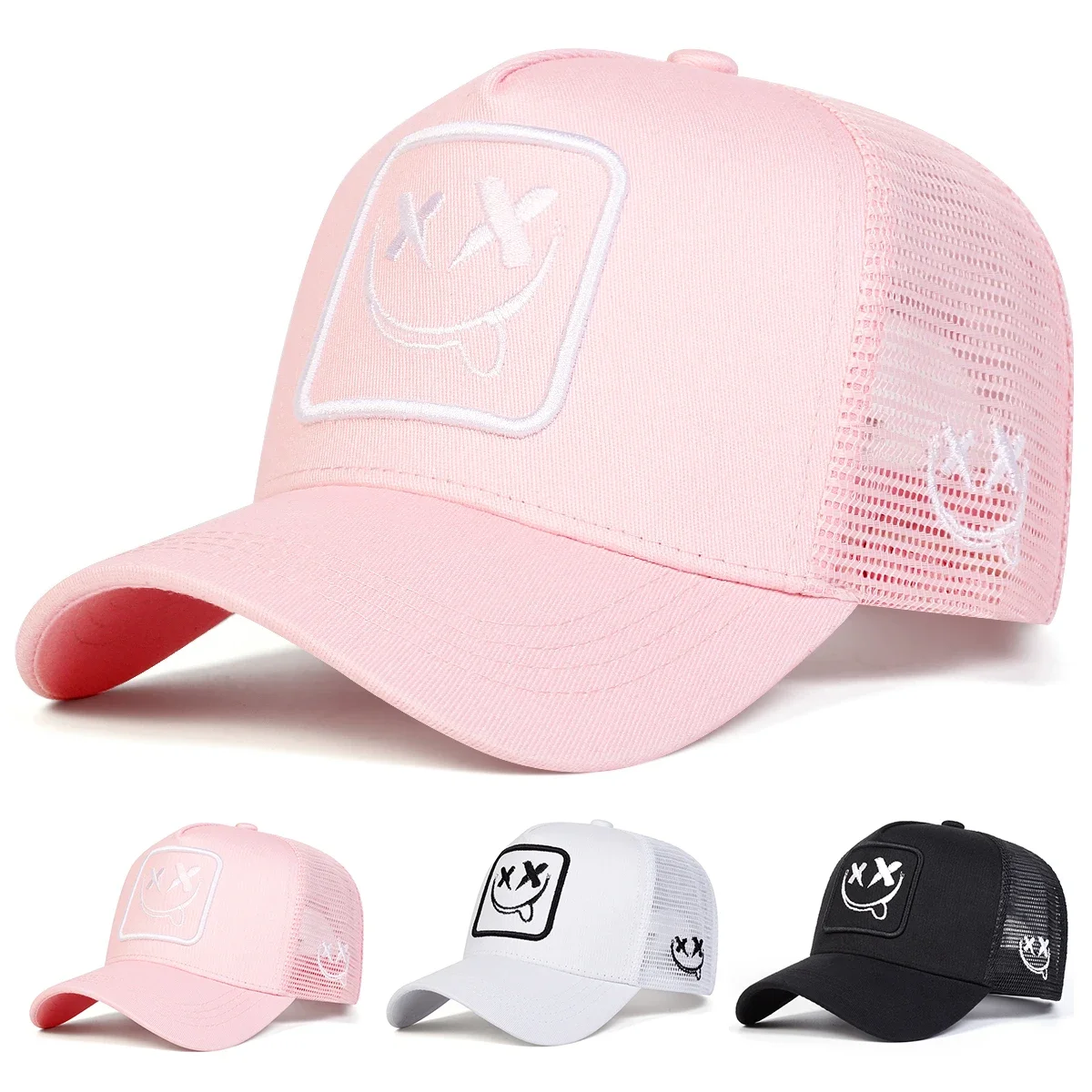 Unisex XX Smiling Face Embroidery Baseball Net Caps Spring Summer Outdoor Adjustable Casual Hats Dad Hat Sunscreen Hat