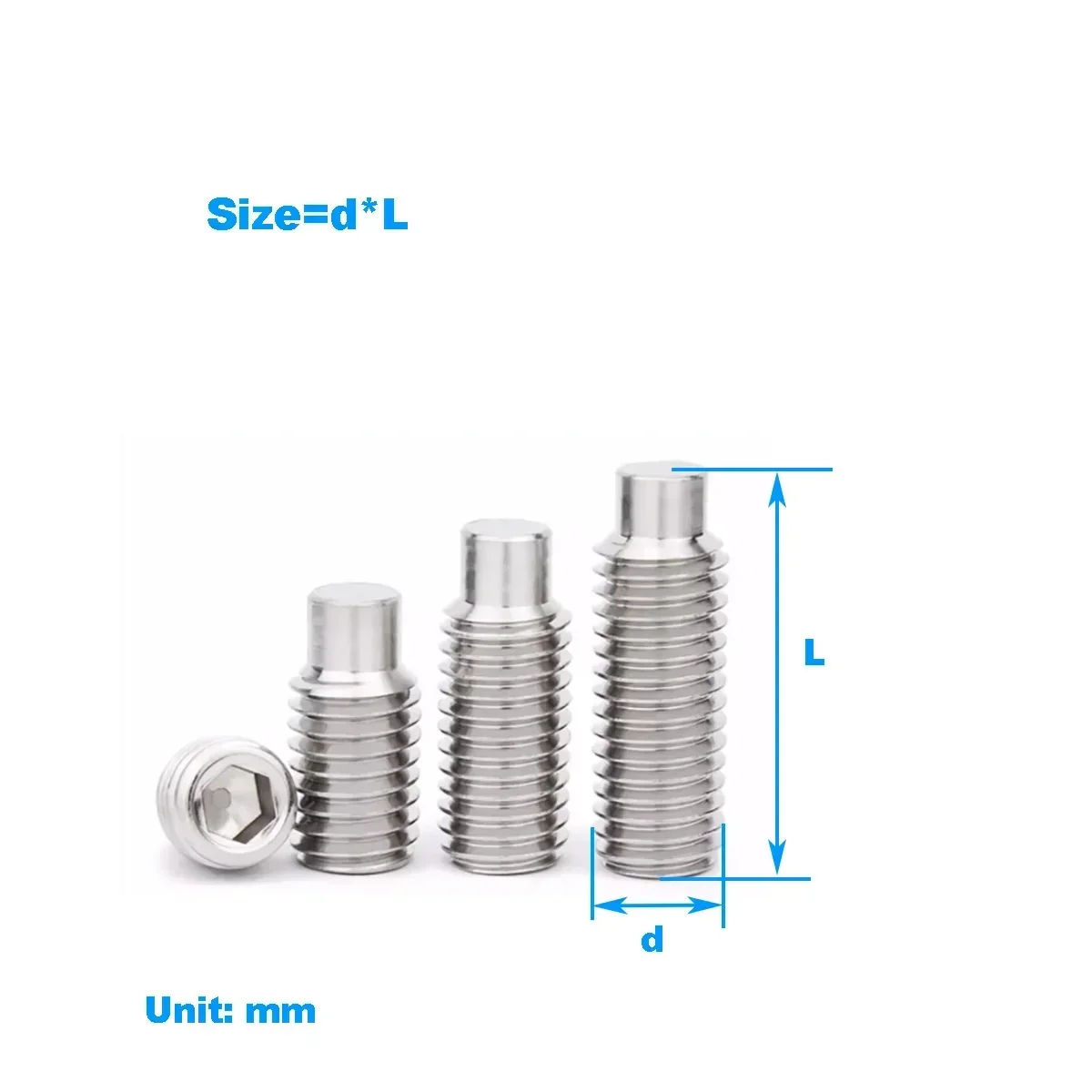 

304 Stainless Steel Raised End Set Screw / Headless Screw Bolt M3M4M5-M16