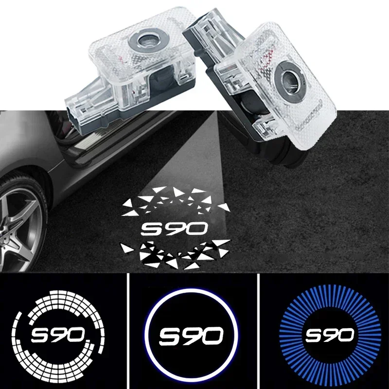 2Pcs LED Car Door Welcome Light For Volvo S90 Emblem 2016‑2024 Auto Courtesy Ghost Shadow Projector Atmosphere Lamp Accessories