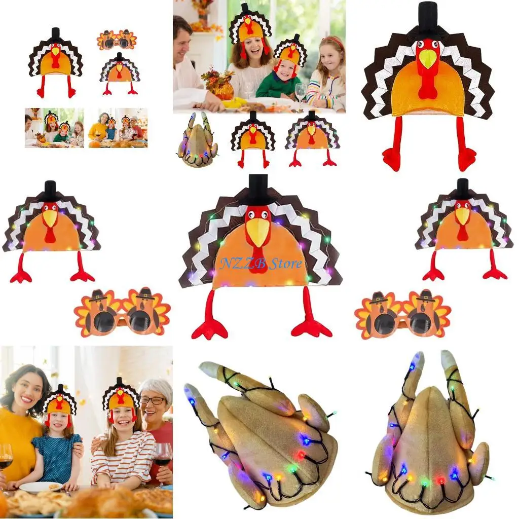 

T21F Popular Turkey Hat 3D Plush Hat Thanksgiving Party Cosplay Costume Headcover