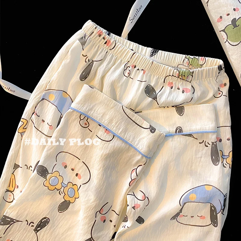 Sanrio Pacha dog autumn new model with its own chest pad integrated woven pajamas female cartoon cute loungewear set