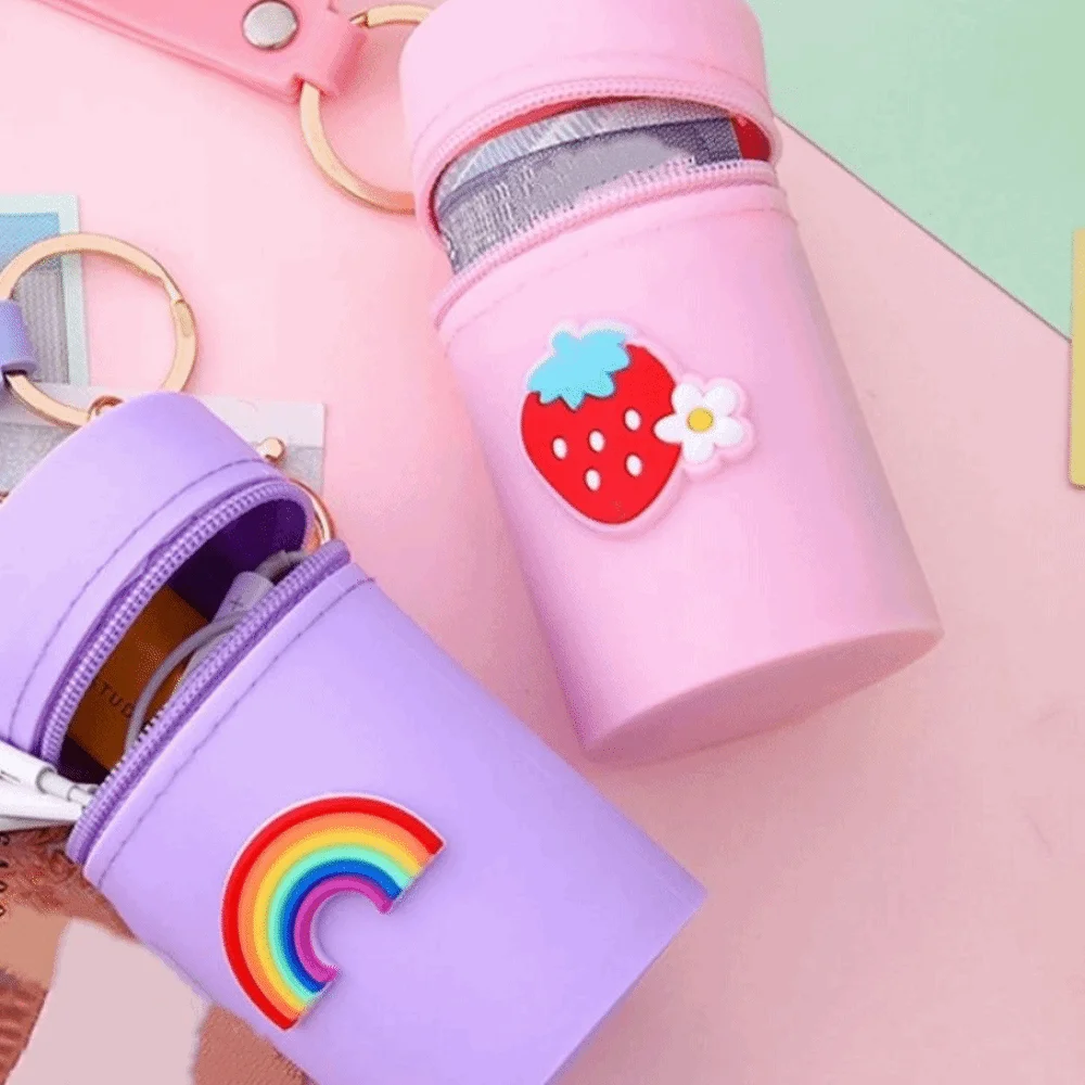 Colorful Mini Multifunctional Silicone Coin Pocket Cute Pattern Key Chain Headphone Storage Bag Bucket Bag Coin Purse