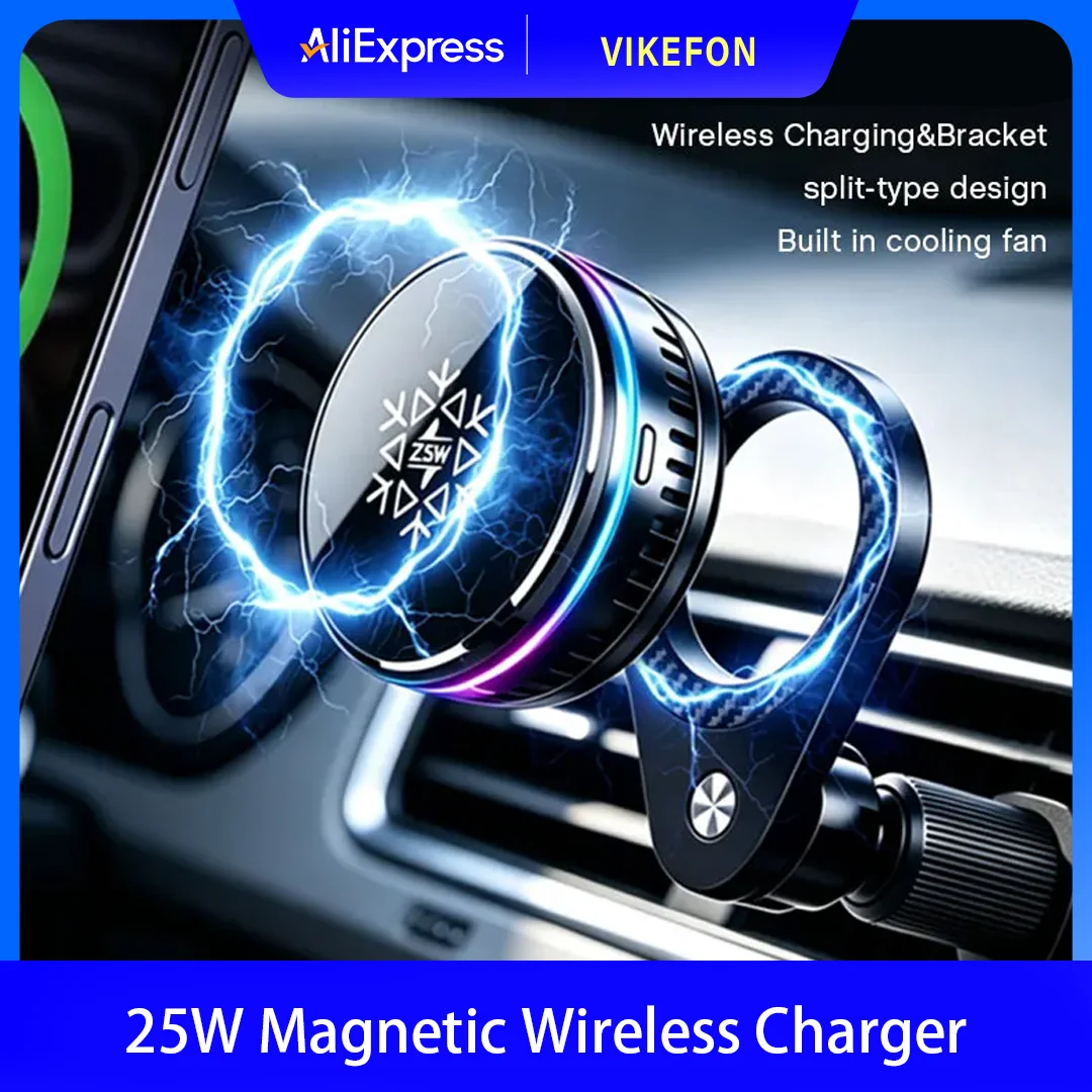 2 in1 25W Magnetic Wireless Charger Split Semiconductor ICE Cooling RGB Holder Stand For Magsafe iPhone 17 Pro Max Fast Charging