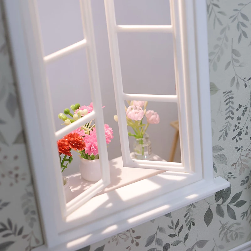 1/12 Dollhouse Wooden Window Frame Model Dollhouse Mini Furniture Decoration Toy Dolls House Micro Scene Construction Props