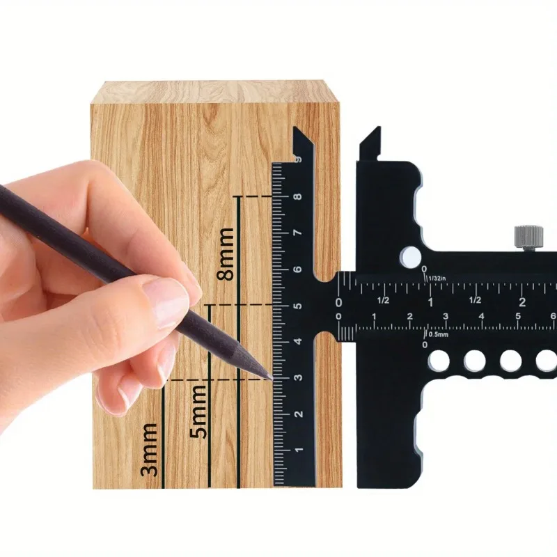 New Woodworking Scriber Gauge - Aluminum Alloy Sliding Marking Gauge,T-Square Scribing Measuring Marking Framing Ruler Tool