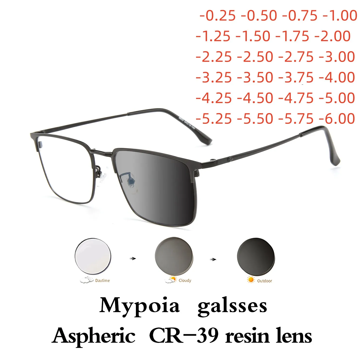 Photochromic Eye Glasses Men Women Myopia Eyeglasses Students Short Sight Eyewear 0 -0.5 -1 -1.25 -1.5 -1.75 -2.00 -2.25 To -6