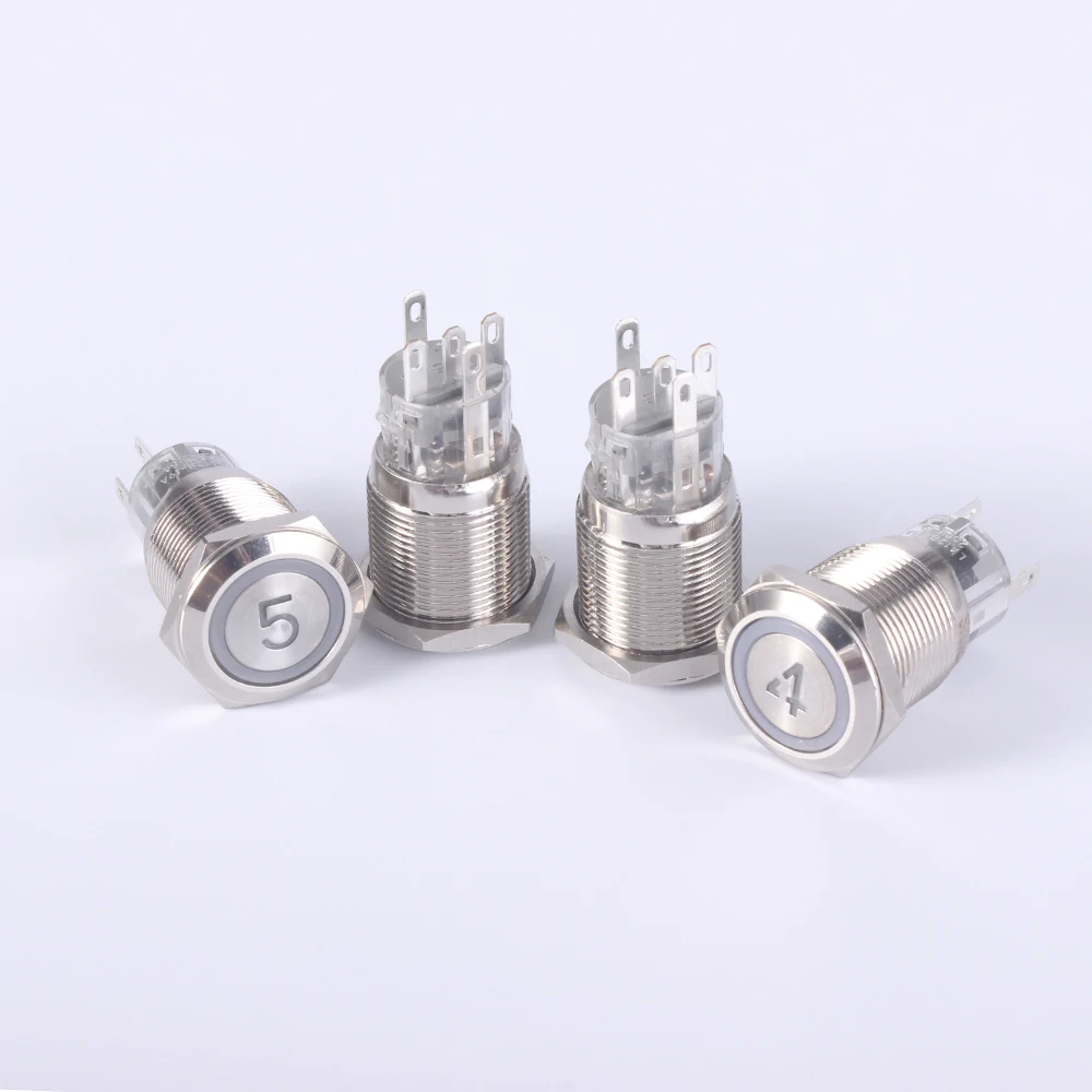 19mm Momentary Reset Waterproof Number Letter 0 1 2 3 4 5 6 7 8 9 10 Metal Push Button Switch Led Elevator Lift Alarm bell OK up