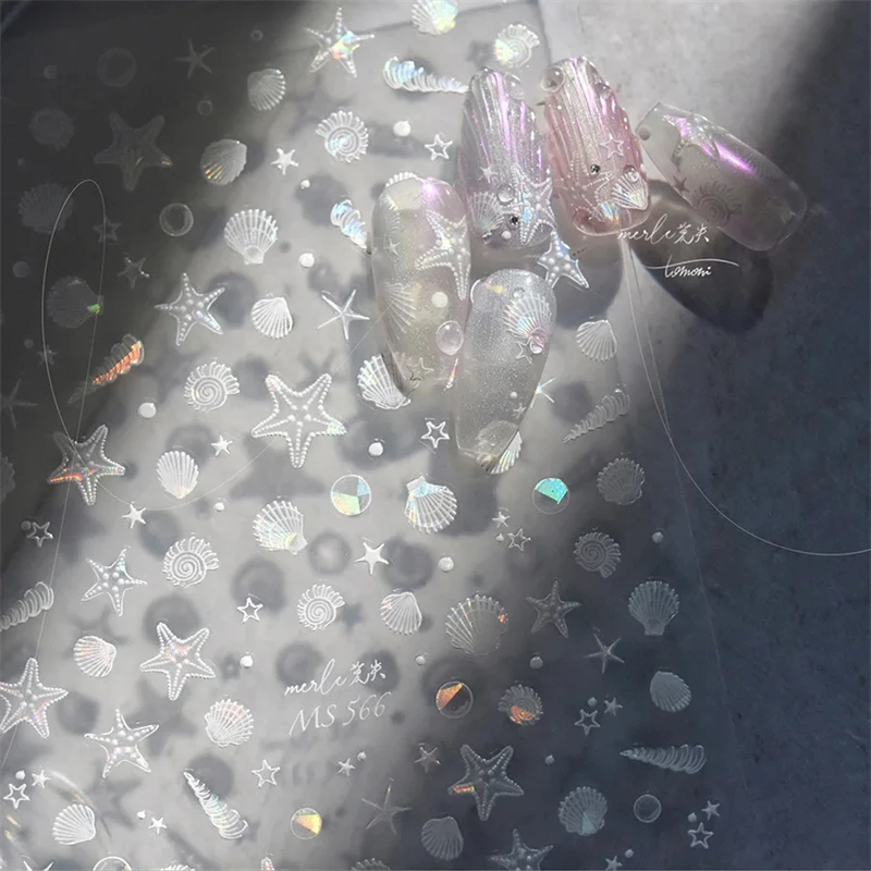 Letnie Plażowe Naklejki na Paznokcie z Motywem Oceanu: Muszle, Rozgwiazdy, Muszli, Gwiazd, Bańek Morskich, Ślimaków Morskich, Miękkie, Dekoracyjne, do Manicure