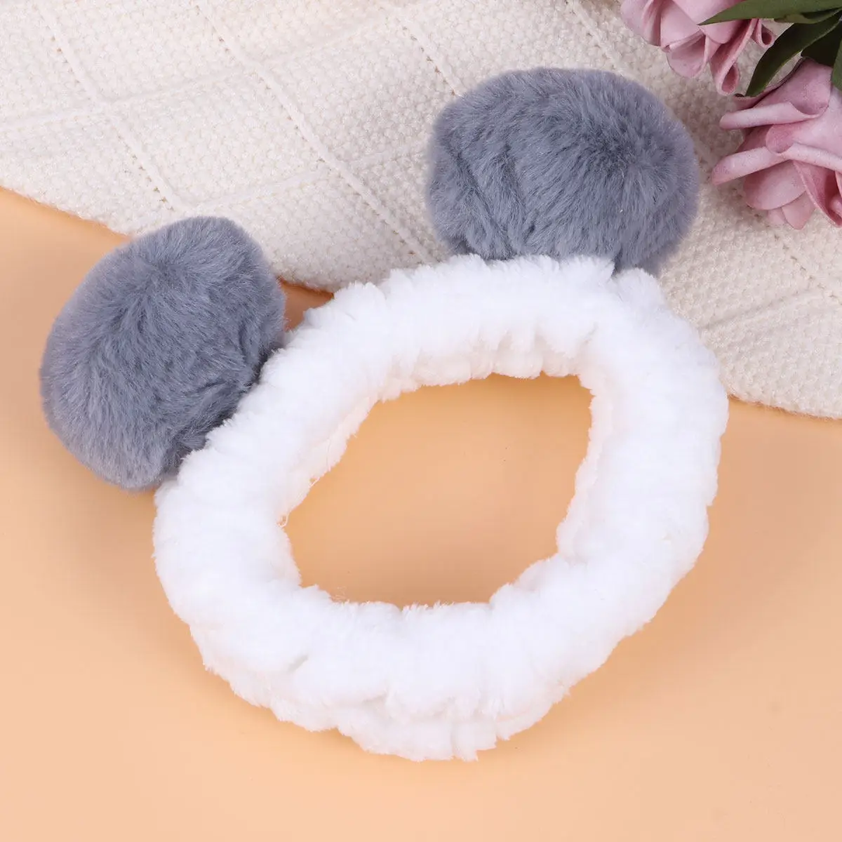 

Grey Panda Ear Headband for Women Soft Elastic Hairband Stylish Hair Wrap for Daily Party Dancing Sport Use Knitting Headbands