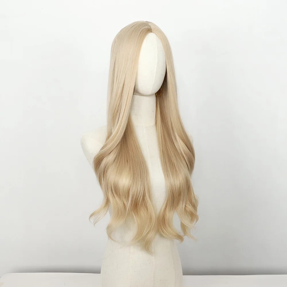 28 Inch Blonde Synthetic Wig Women's Long Hair Middle Part Bangs Fake Hair for Women Daily Wear Cosplay Heat Resistant