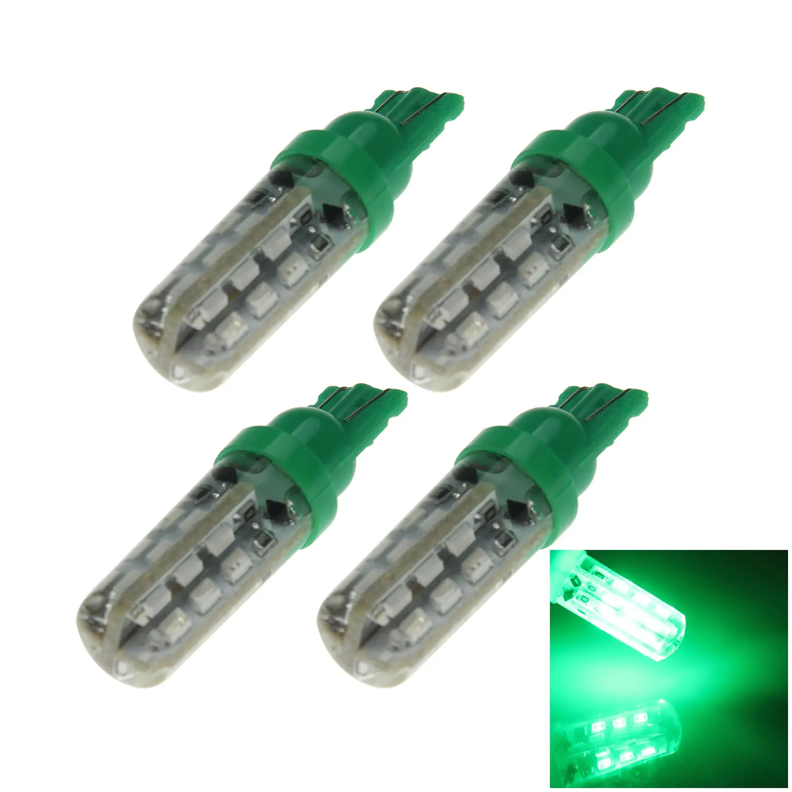 4x Green Car T10 W5W Roof Bulb License Plate Lamp Soft Gel 24 Emitters 3014 SMD LED 657 1250 1251 Z20182