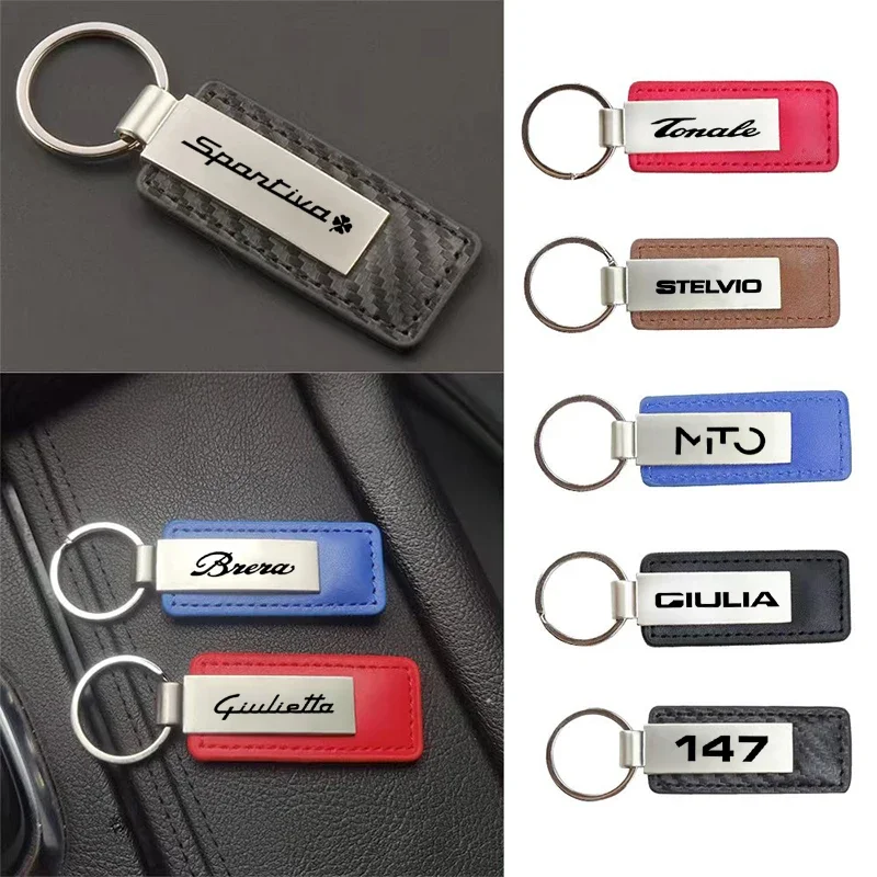 Pu Leather Car Keychain KeyRing For Alfa Romeo 147 156 159 164 GTA GTV MTO SPANTIVA SPIDER BRERA GIULIA STELVIO Tonale GIULIETTA