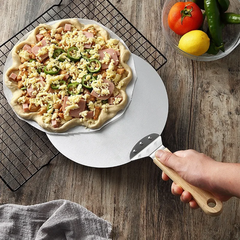 Food Grade Stainless Steel Pizza Peel Round Pizza Cake Transfer Spatula Multifunctional Kitchen Tool Household Goods