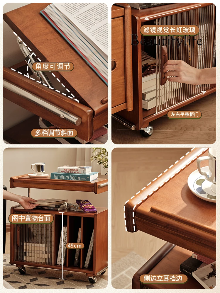 خزانة منخفضة من الخشب الصلب على الطراز الياباني مع خزائن مع باب زجاجي وخزانة مجلات تخزين قديمة متوسطة #5