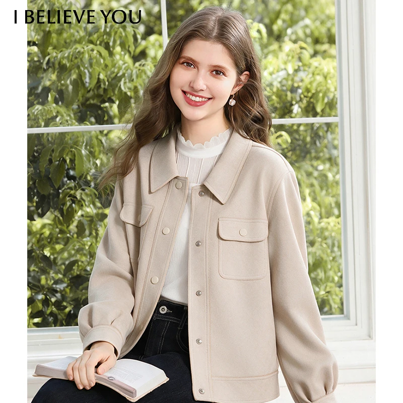 I BELIEVE YOU Women's Jackets Elegant Petite Apricot Faux Suede Cropped Jacket 2026 Fall Winter Versatile Outerwear 2253186159