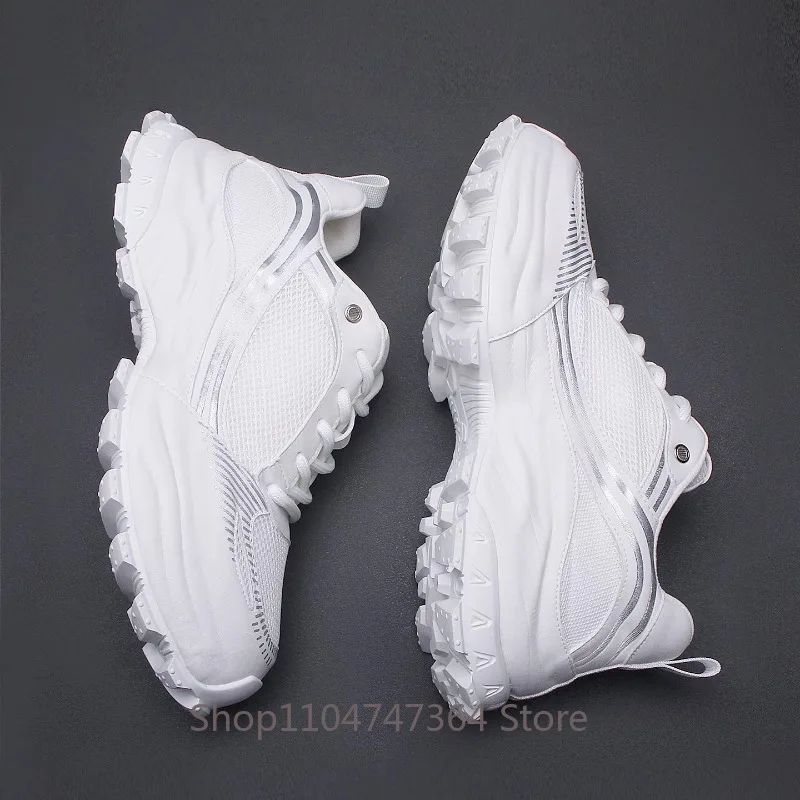 Designer Luxury Breathable Thick Bottom Height Increasing Casual Mesh Shoes Men's Spring Autumn Oxfords Male Sport Shoes White