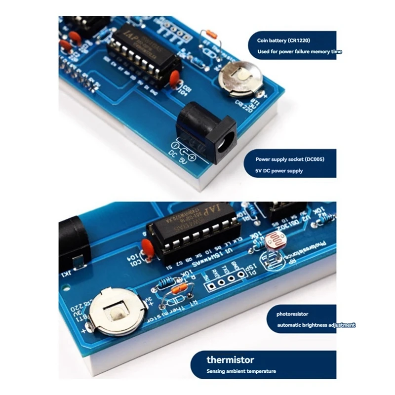 Zestaw zegara DIY Cyfrowy zegar temperatury rurki Kolorowy wyświetlacz DS1302 Zestaw elektroniczny DIY Zestaw lutowniczy Subjest