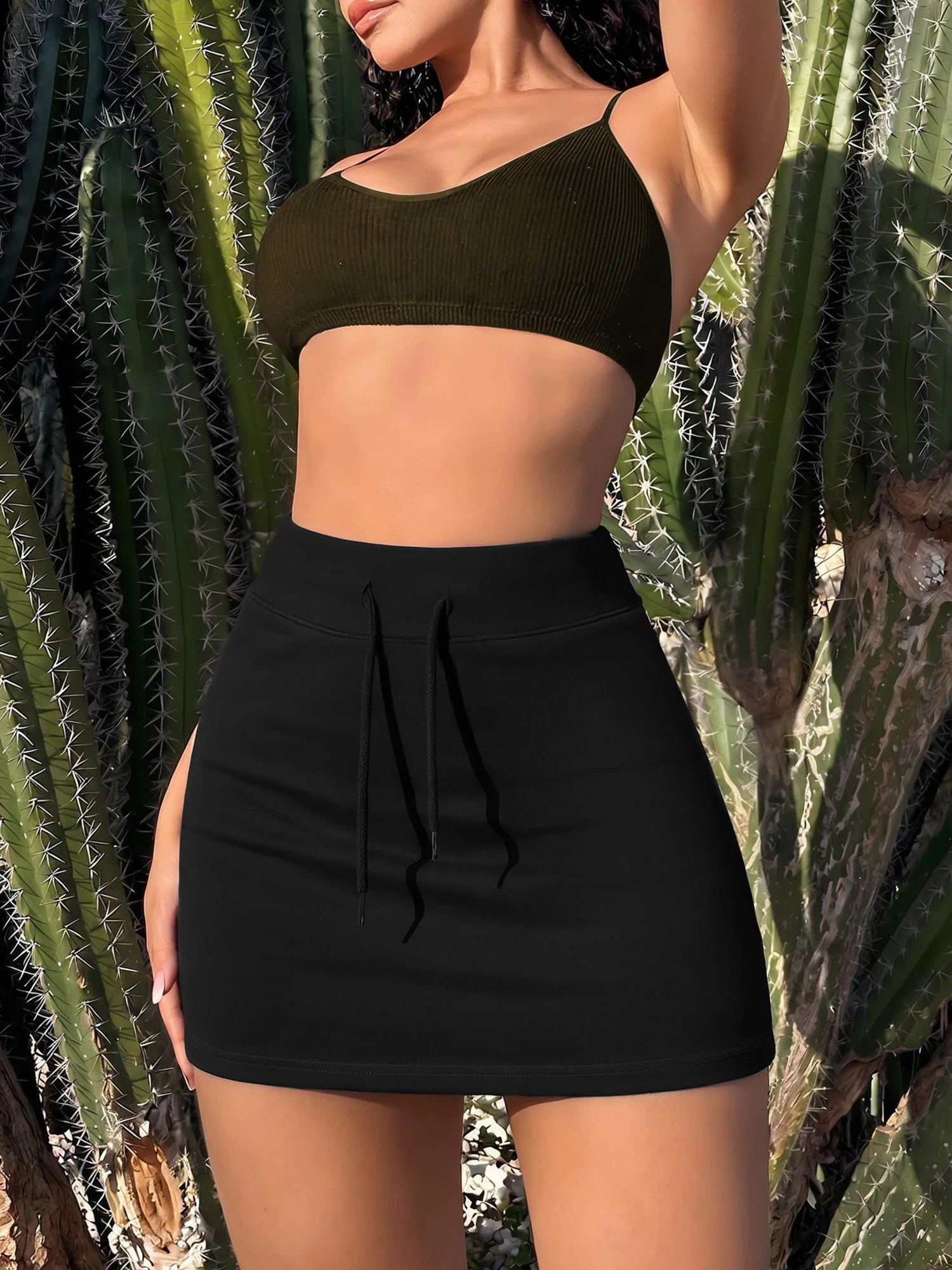 Stretchy Pencil Skort Night Out Club Casual Trendy Streetwear Fashion Outfit