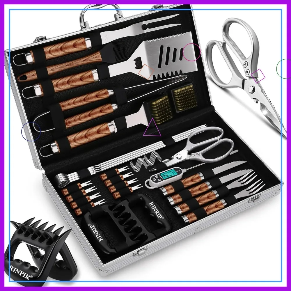 

35-Piece Stainless Steel BBQ Tool Set with Aluminum Case - Perfect Gift for Grilling Enthusiasts