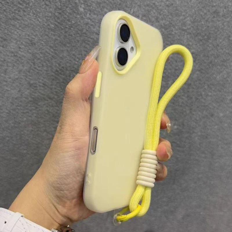 Soft Matte Candy Transparent Phone Case For iPhone 18 17 16 Pro Max 15 14 13 12 11 XS XR 7 8 Plus Hand Wrist Strap Lanyard Cover